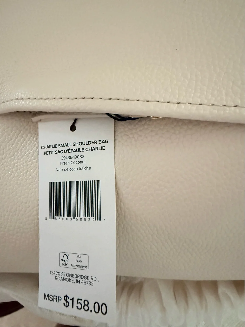 Vera Bradley Charlie Leather  Shoulder Bag -Coconut White-NWT